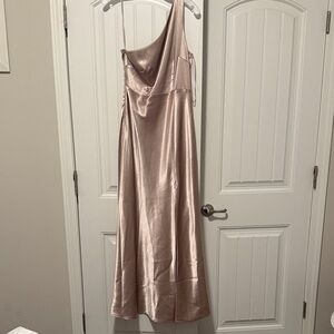 Birdy Grey One-Shoulder Satin Dress in Blush